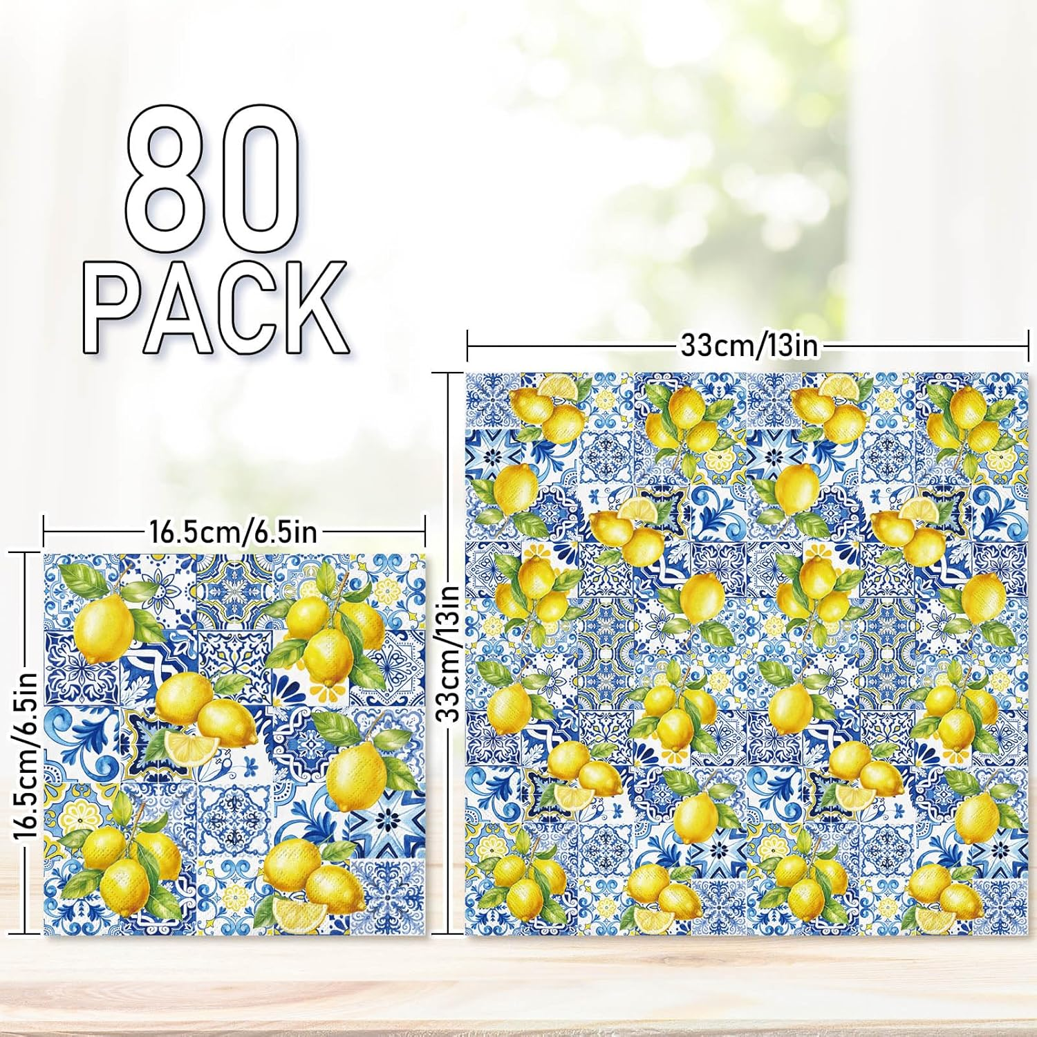 80Pcs Tiles Lemons Paper Napkins Blue Yellow Disposable Napkins Decorative Dinner Napkins Luncheon Napkins for Party Supplies Table Decor image number 5