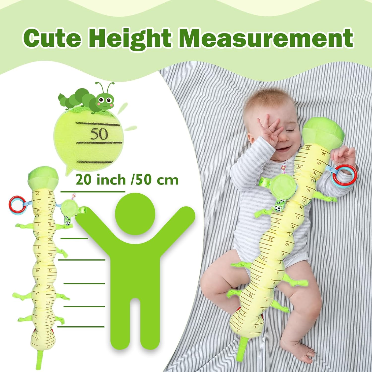 Baby Sensory Toy 0-6 Months Tummy Time Musical Stuffed Animal Caterpillar Toy with Baby Mirror Crinkle Rattle and Rattles for Infants 6-9-12 Months Newborn Girls Boys Baby Gift image number 3