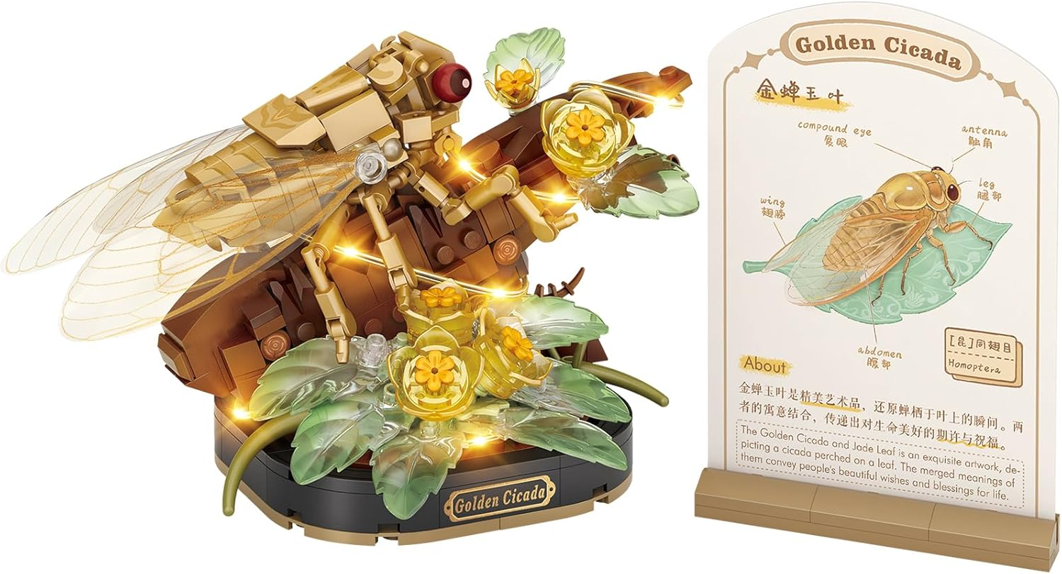 MEIEST Insect Flower Building Blocks Set,Colorful Construction Building Bricks Toy with a Science Popularization Card,Creative Home Decoration (Honeybee)