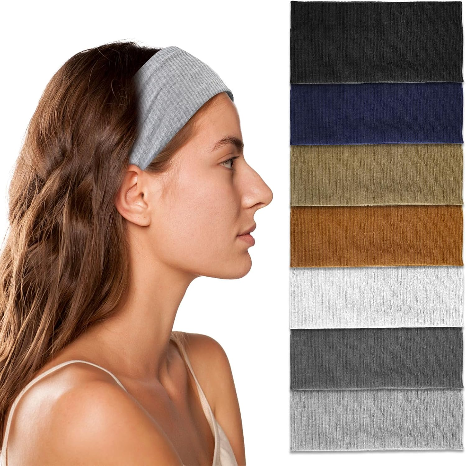 7Pcs Headbands for Women Non Slip Wide, Elastic Soft Head Bands for Women'S Hair Thick Stretchy Workout Yoga Fashion Hair Bands