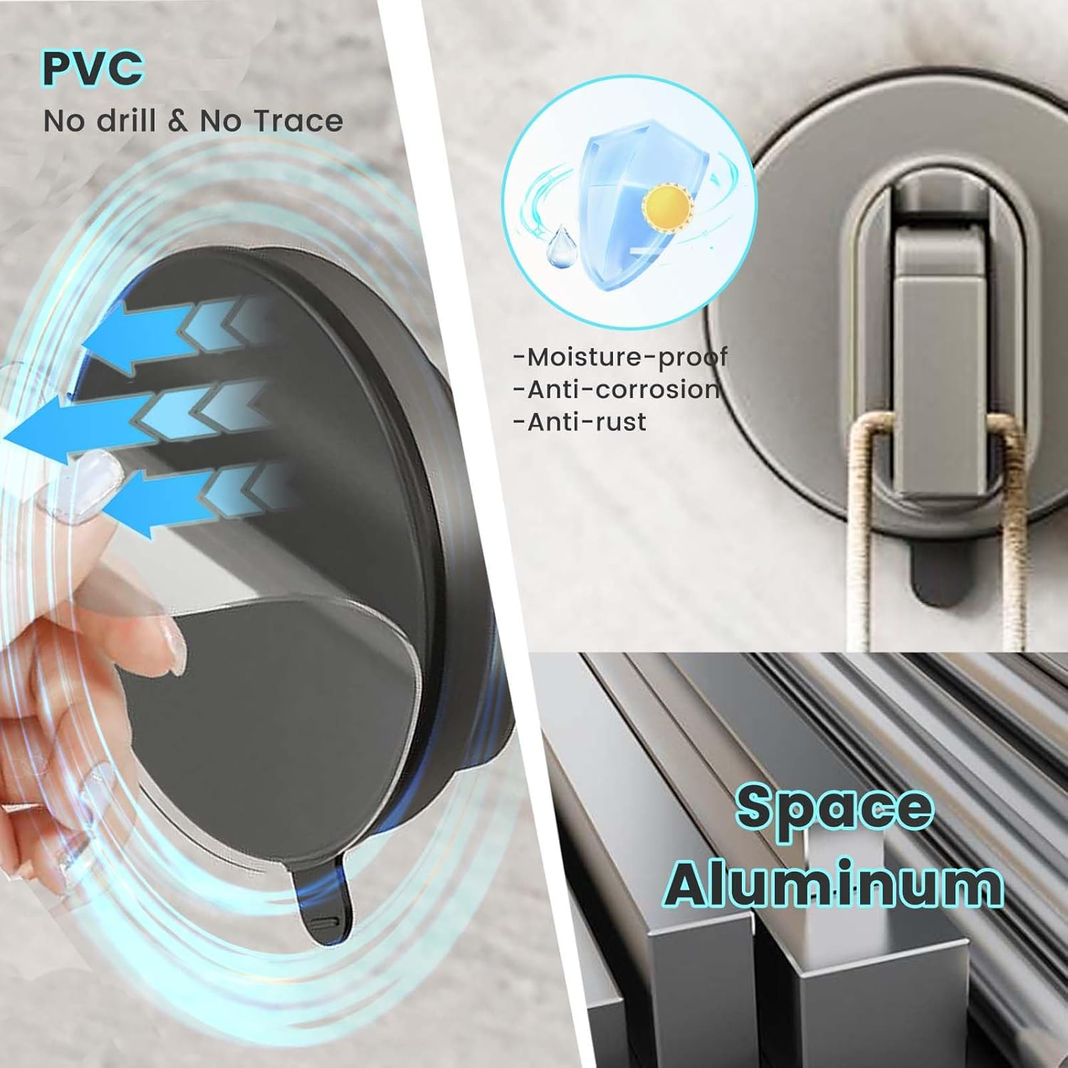 Daily Treasures 2PCS Space Aluminum Suction Hooks (18 Lbs),Stainless Steel Suction Cup Hooks for Shower,Vacuum Suction Hooks for Bathroom,Removable Heavy Duty Hooks,Reusable Towel Hooks Kitchen image number 4