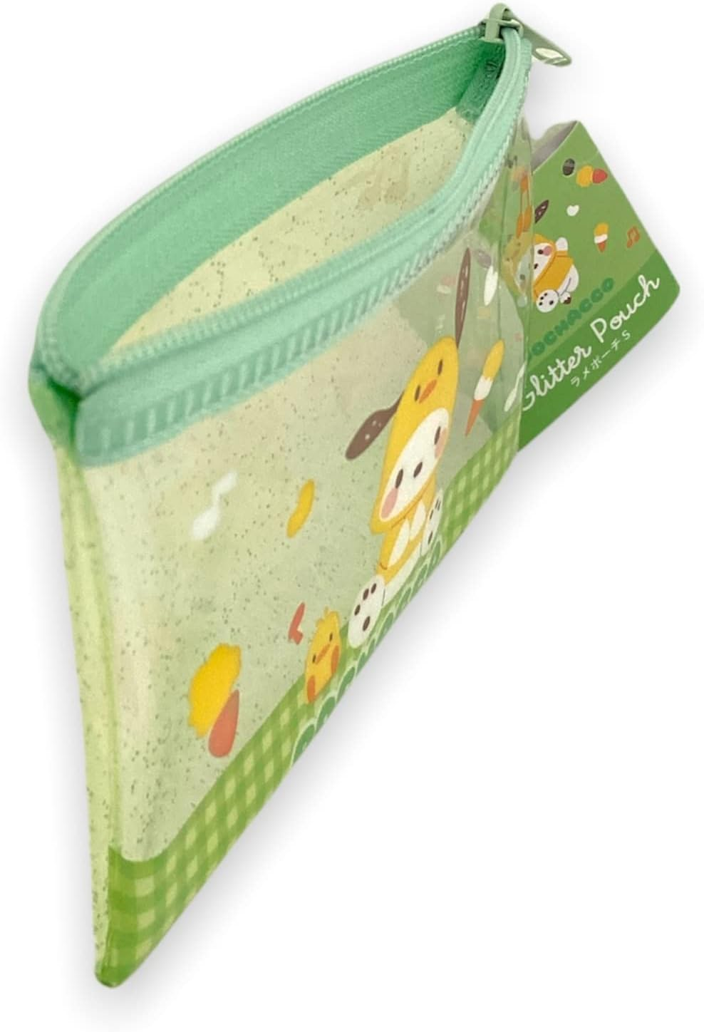 Friend Sanrio Pochacco Accessories Cosmetic Flat Vinyl Mini Pouch Zipper Case Bag 4.7 in (W) &times; 3.0 in (H), Green, Cosmetic Bags image number 6