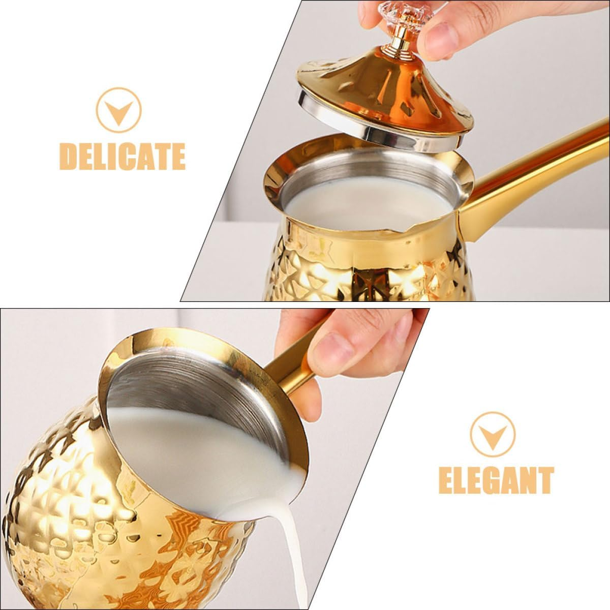 AUTSUPPL Vintage Turkish Coffee Pot 400Ml Metal Mocha Coffee Maker with Gold Plating and Espresso Milk Warmer image number 5