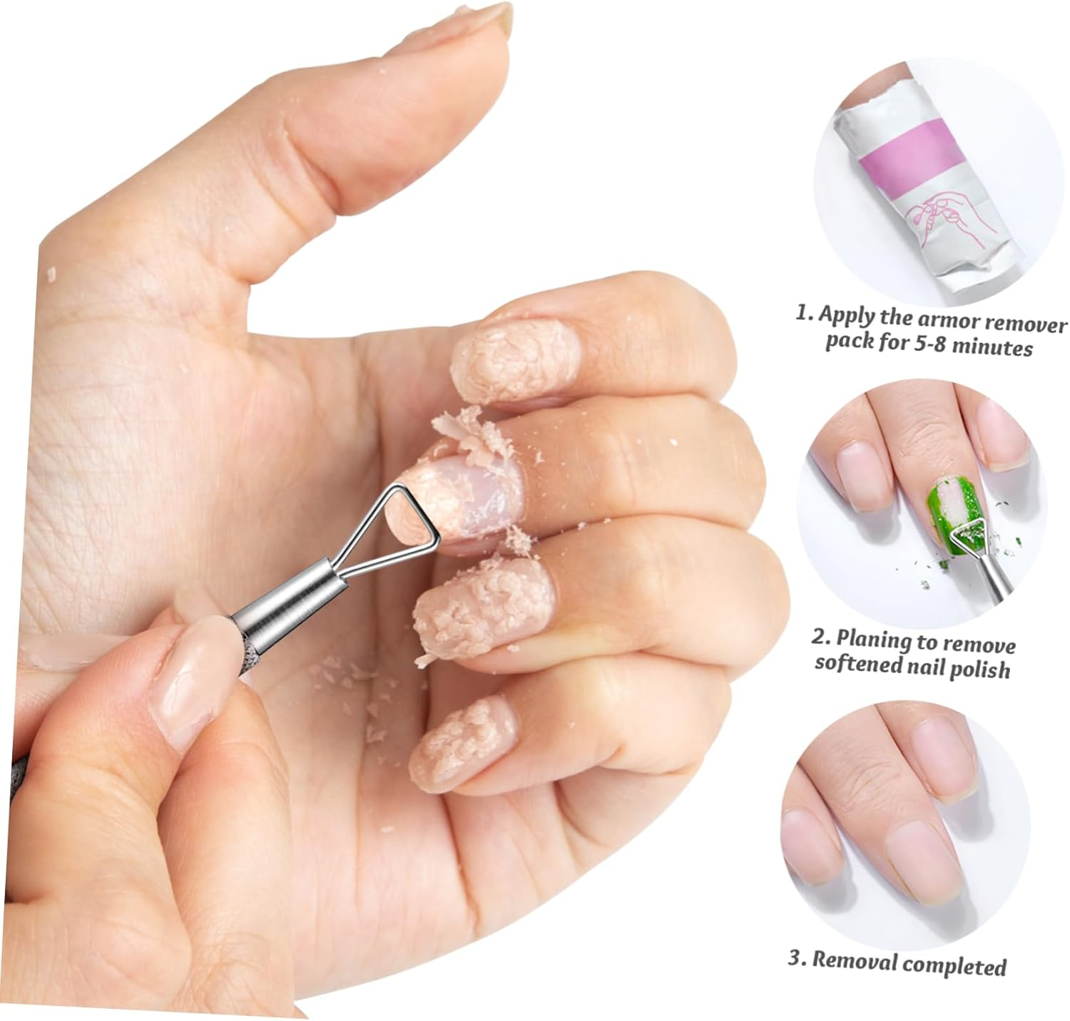 Kichvoe 4Pcs Stainless Steel Cuticle Pusher Triangle Nail Art Scraper Gel Remover Tool for Manicure and Pedicure and Ergonomic Design Elegant Silver Finish