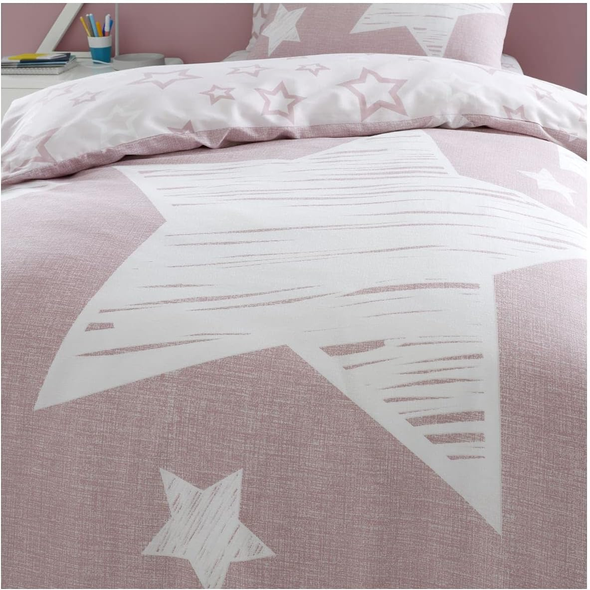 GC GAVENO CAVAILIA Easy Care Printed Duvet Cover Sets, Breathable Reversible Stars Bedding Single Bed Set, Washable Comforter Covers, Blush Pink image number 4