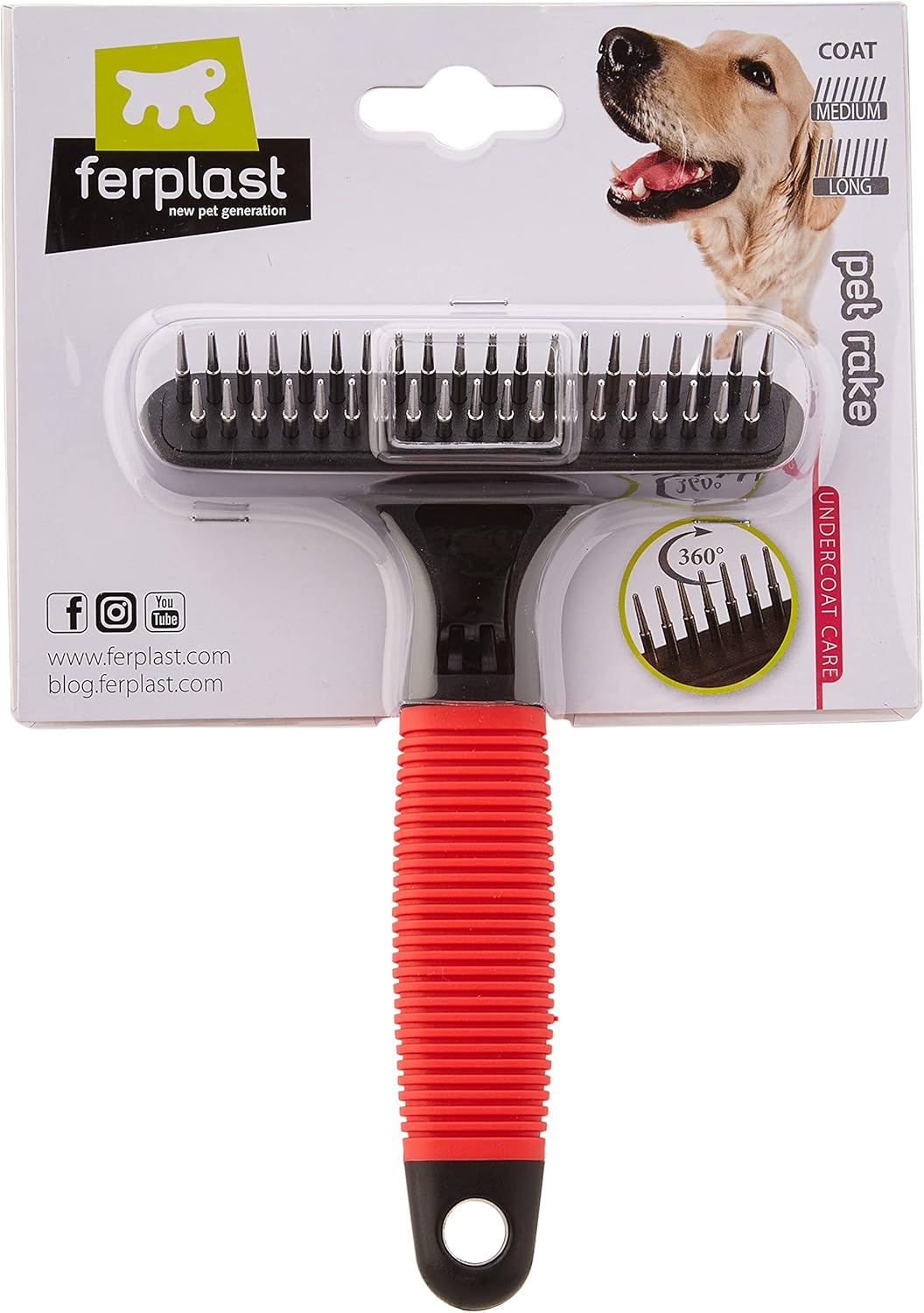 Ferplast Rake Comb for Dogs GRO 5874, Double Row of Rounded Rotating Teeth, Ideal for Medium and Long Haired Animals, 11 X 3 X H 15,5 Cm image number 1