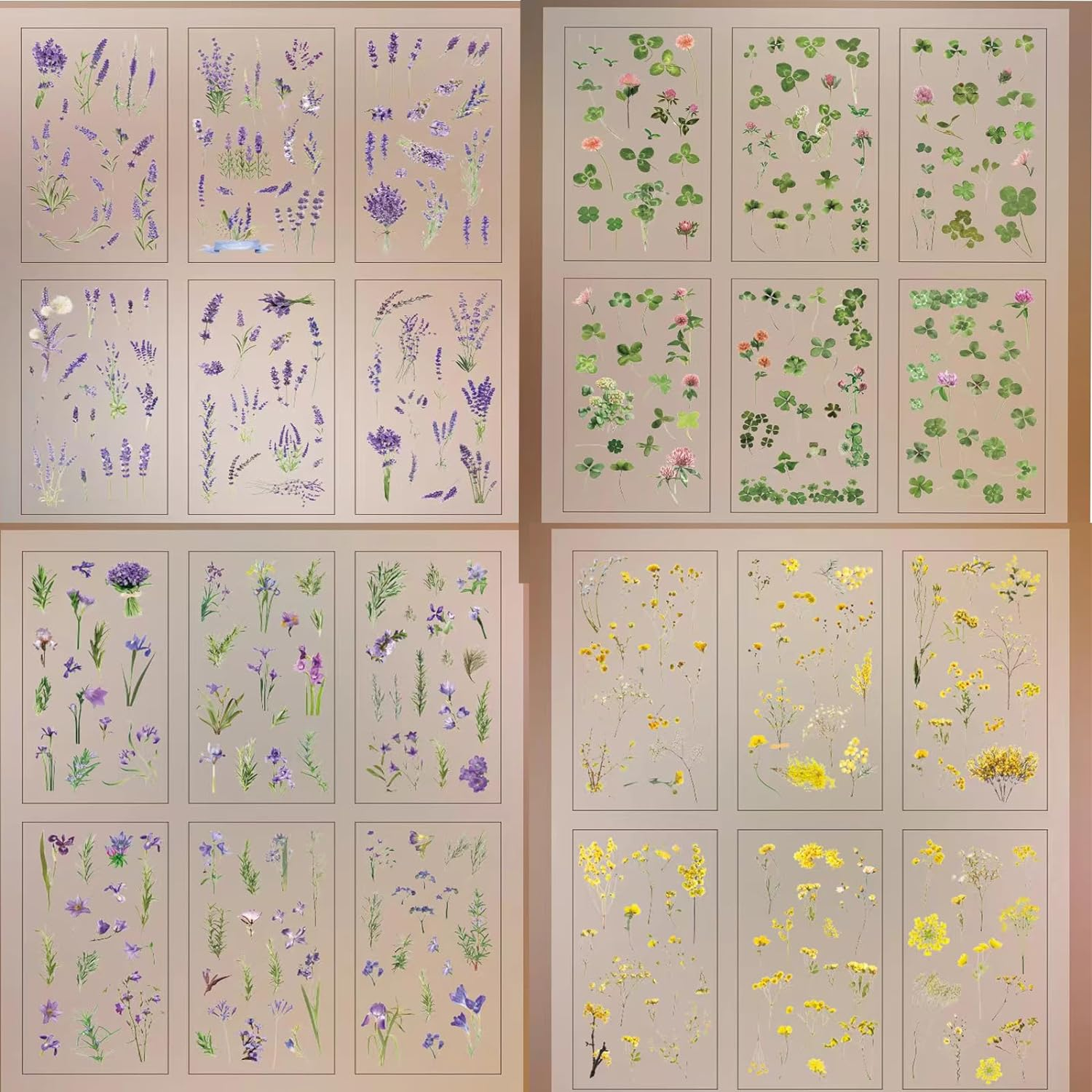 Scrapbooking Supplies Stickers (720Pcs /8Pack), Vintage PET Transparent Decorative Pretty Retro Floral Stickers Set, Self-Adhesive Flowers Daisy Nature Themes Stickers for DIY Art Journaling Crafts image number 3
