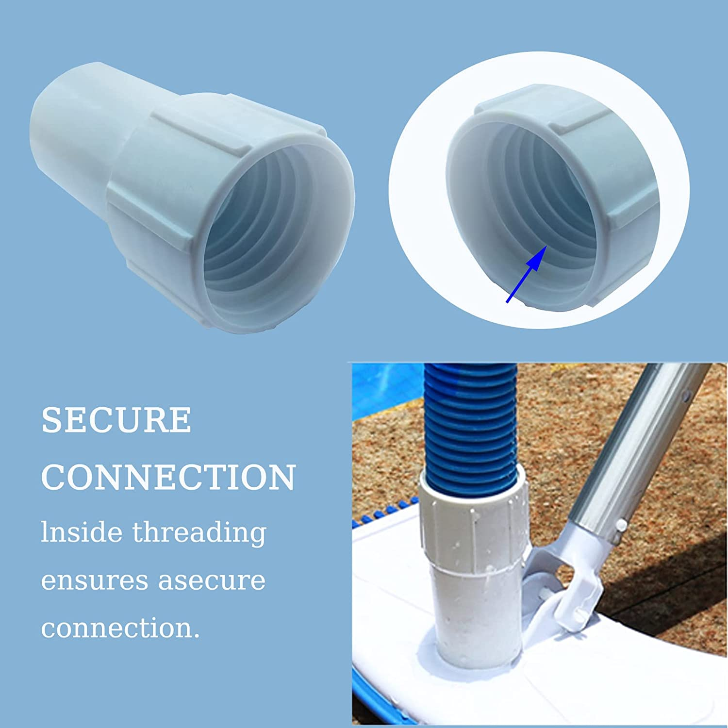 2 Pack 1-1/2 Inch Pool Vacuum Hose Cuff Hose Threaded Cuff Repair Cracked Hose Ends - Connect Vacuum Head ,Pool Cleaning Tools Accessories Spiral-Wound Vacuum Hoses,For Pool Cleaning (White) image number 2