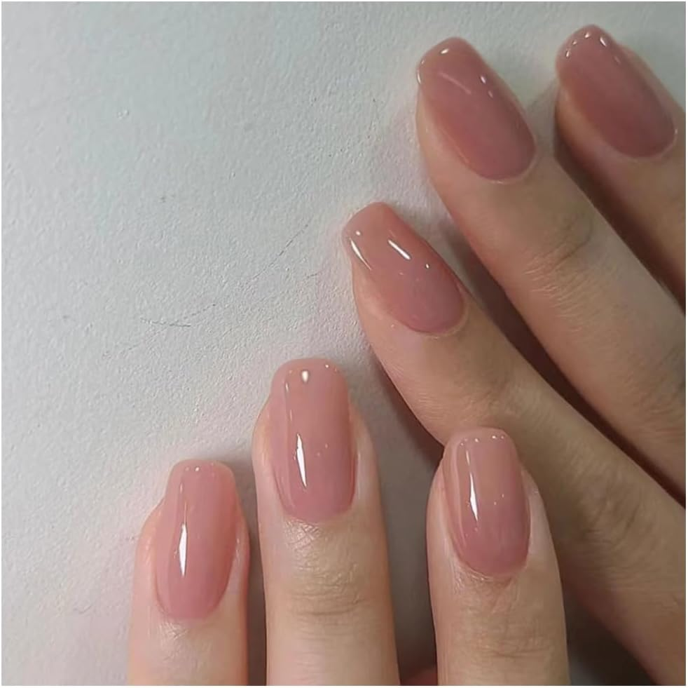 QISANKEE French Tip Nails Press on Nails Light Color, Nude Gradient False Nails Coffin Fake Nailswith Designs Pink French Tip Nails Artificial Nails Stick on Nails for Women Girls 24 Pcs/Set