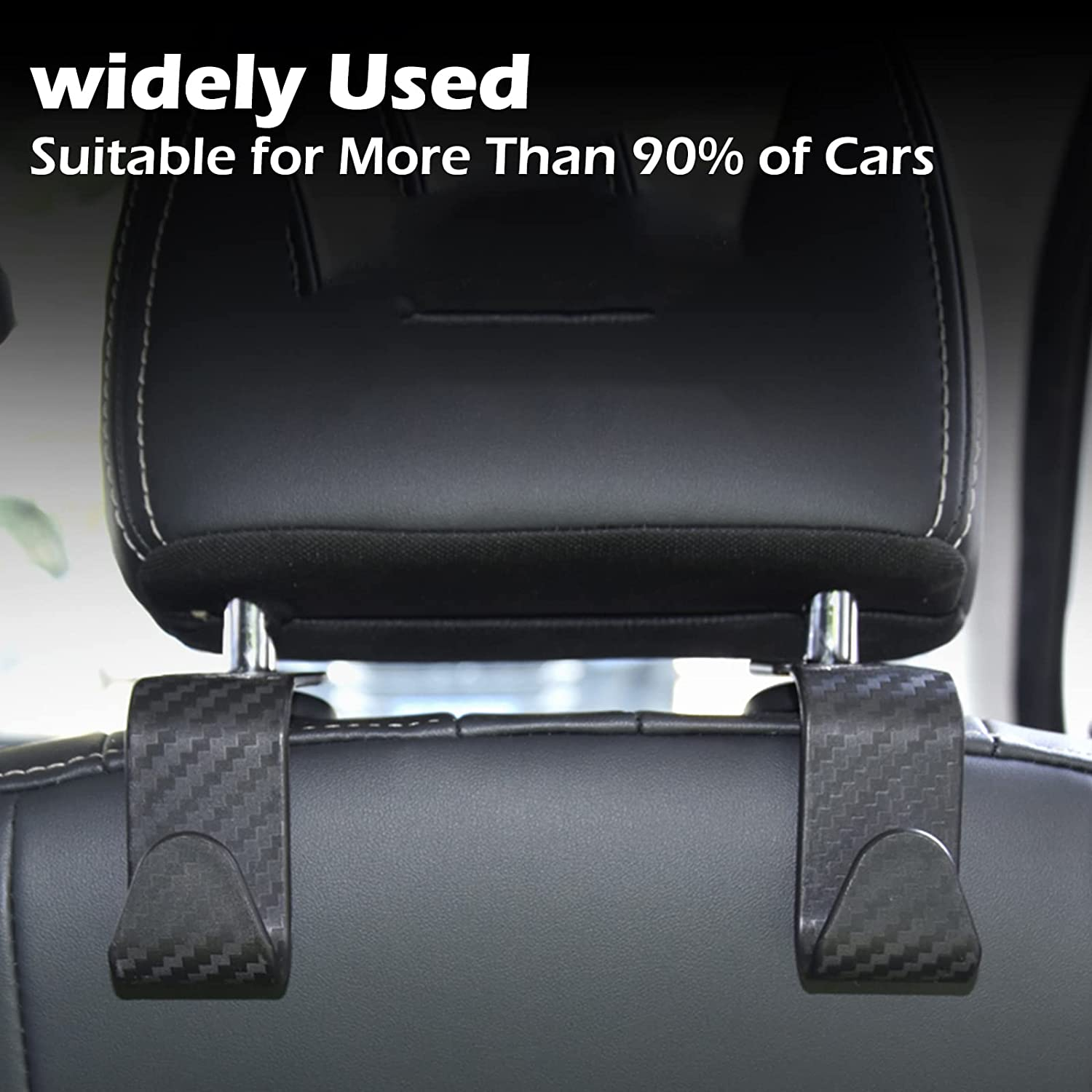 4 Pack Car Seat Headrest Hooks, Carbon Fiber Texture Purse Holder Storage Hook for Car Handbag Clothes Coats Grocery Bags, Black image number 1