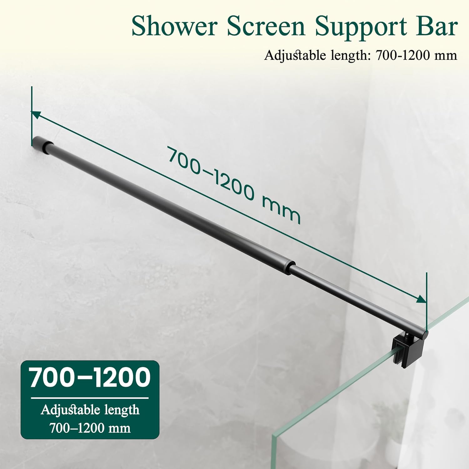 SVNR Adjustable Stainless Steel Telescopic Shower Screen Support Bar, 700Mm-1200Mm, 8-10Mm Glass Thickness (Silver Circular)