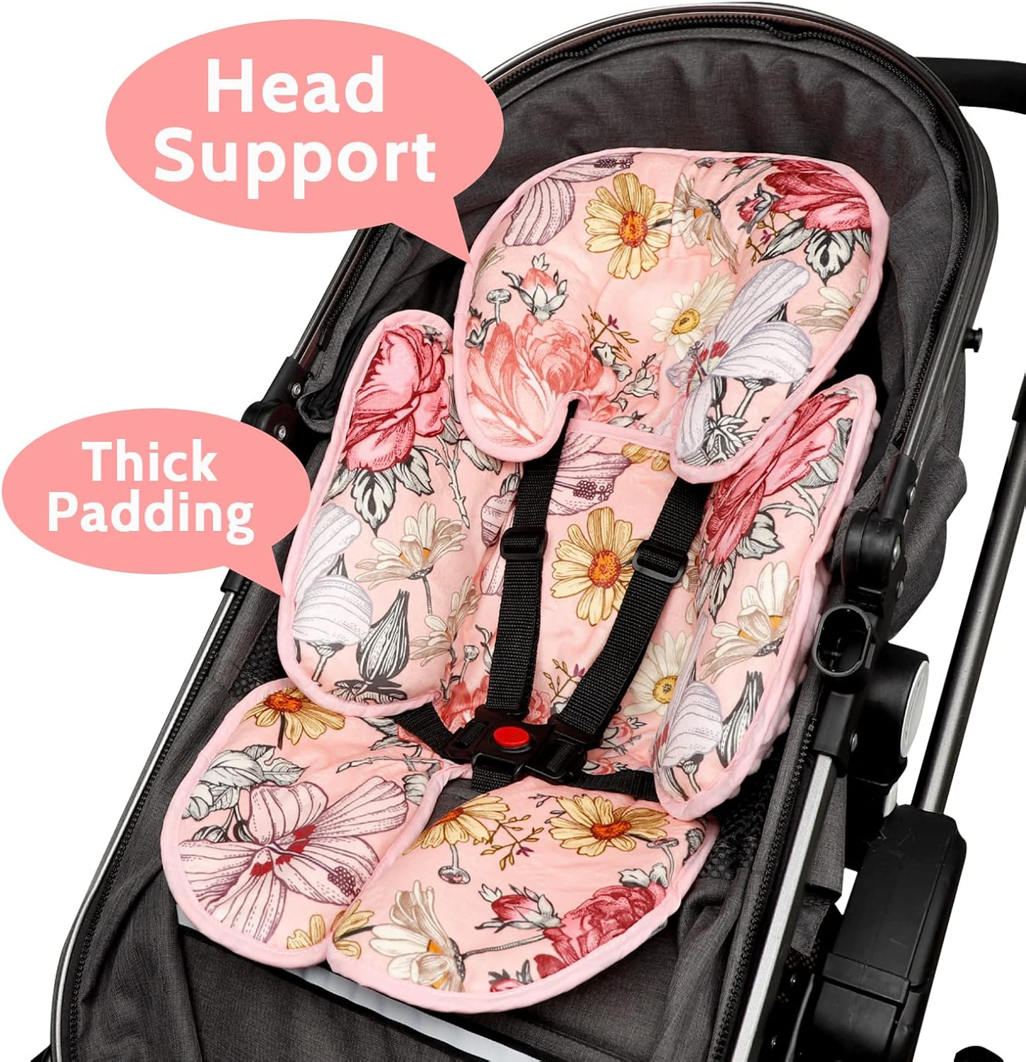 Pink Infant Car Seat Body Support Pillow,2-In-1 Reversible Carseat Insert,Soft Cushion for Swing, Bouncer,Flowers image number 1