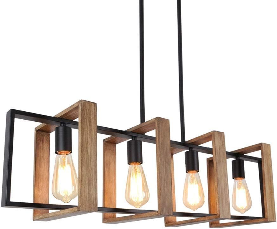 Kitchen Island Lighting,4 - Light Dining Room Farmhouse Chandelier,Black Modern Pendant Lighting,Pool Table Lights,Wood and Matte Black Metal Finish (4 Heads,Wood) image number 5