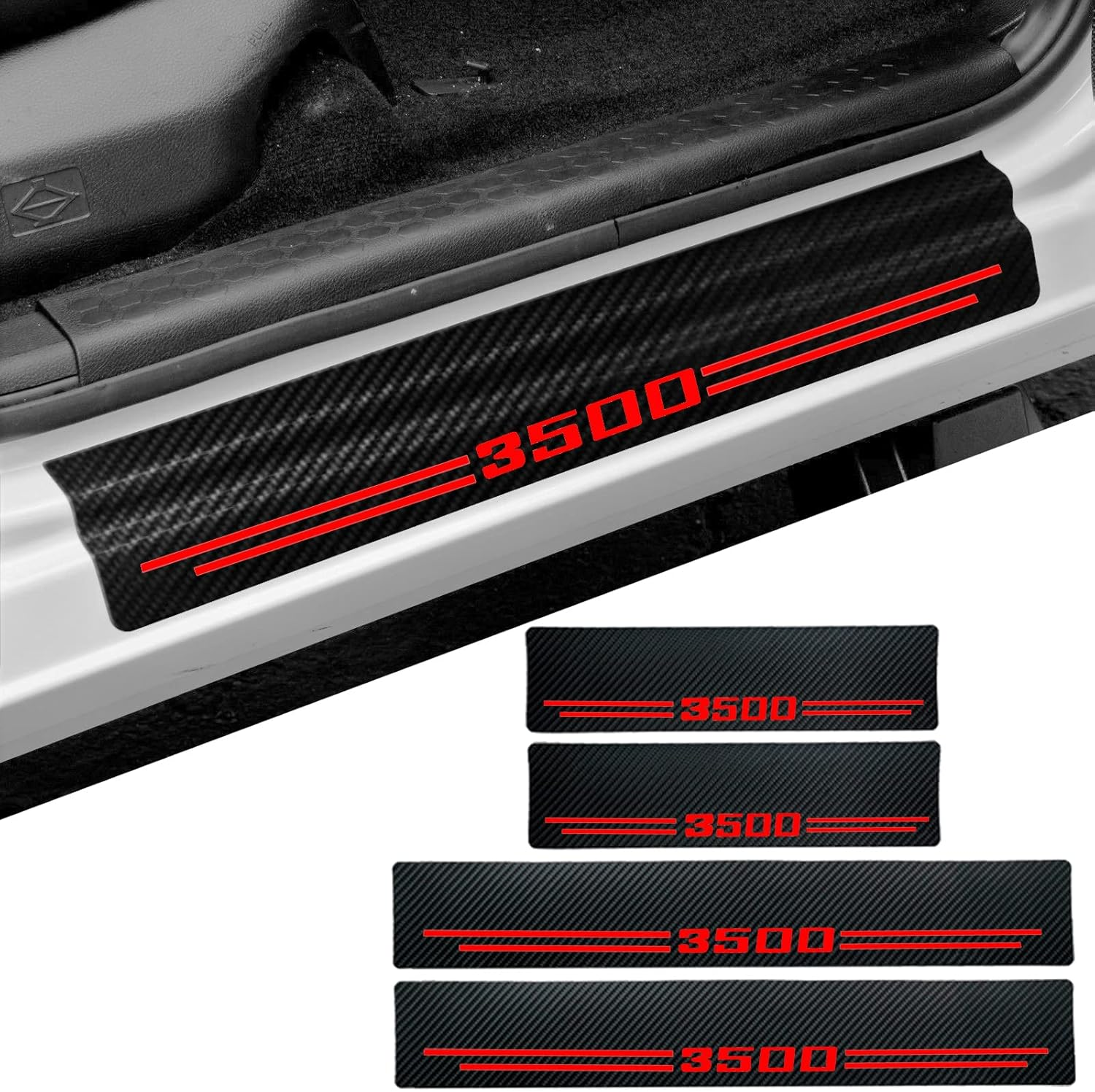Car Accessories Carbon Fiber Door Sill Scuff Plate Auto Door Entry Guard Scratch Shield for Dodge Ram 2500 2012-2024 Auto Accessories (2500, White)