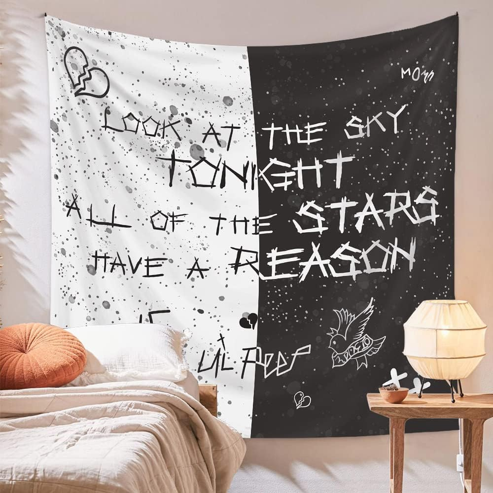 LWZAYS Rapper Wall Tapestry Lil Peep Tapestries Juice Wrld Black and White Star Tapestry for Bedroom Dorm Hip Hop Home Decorations Wall Hanging 60'' X 50'' image number 3