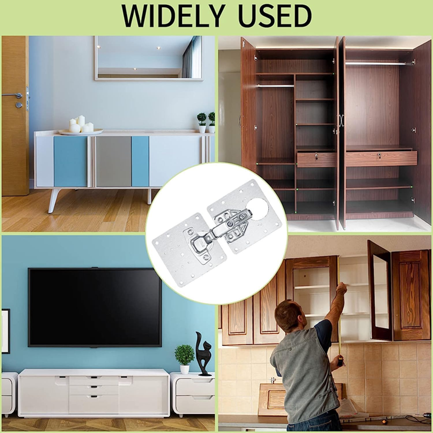 10 PCS Cabinet Hinges Repair Plates, Stainless Steel Kitchen Cabinet Door Hinge T Fixing Screws Kit Cupboard Door with Holes for Furniture Cabinet Drawer Cabinet image number 2