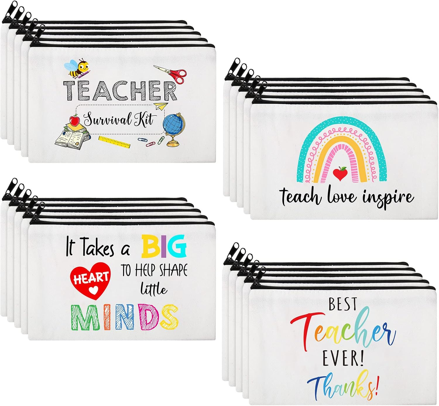 Saintrygo 20 Pieces Teacher Gifts Makeup Bags Bulk Canvas Survival Kit Cosmetic Bag Zippered Pencil Case Appreciation Gifts Travel Toiletry Pouch for Graduation Teachers Day, Multicolor, Rainbow image number 5