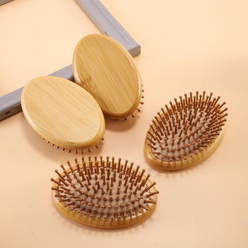 Natural Bamboo Paddle Hair Brush, 2Pcs Bamboo Paddle Hairbrushes,No Handle Scalp Care Styling Comb,Wooden Air Cushion Comb for Massaging Scalp image number 3
