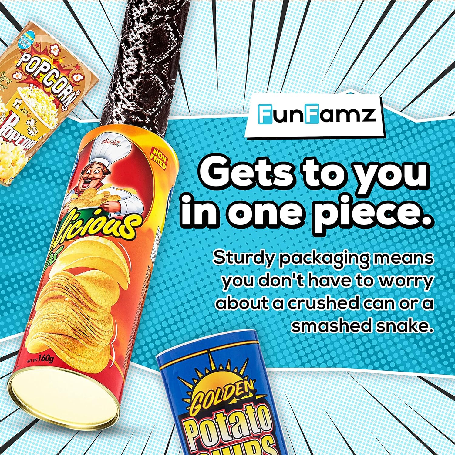 The Original Snake in a Potato Chip Can - Funny Classic Prank for Kids, Trick Gag Gift Toy & Scary Shock Spring Snake, Red Can image number 5