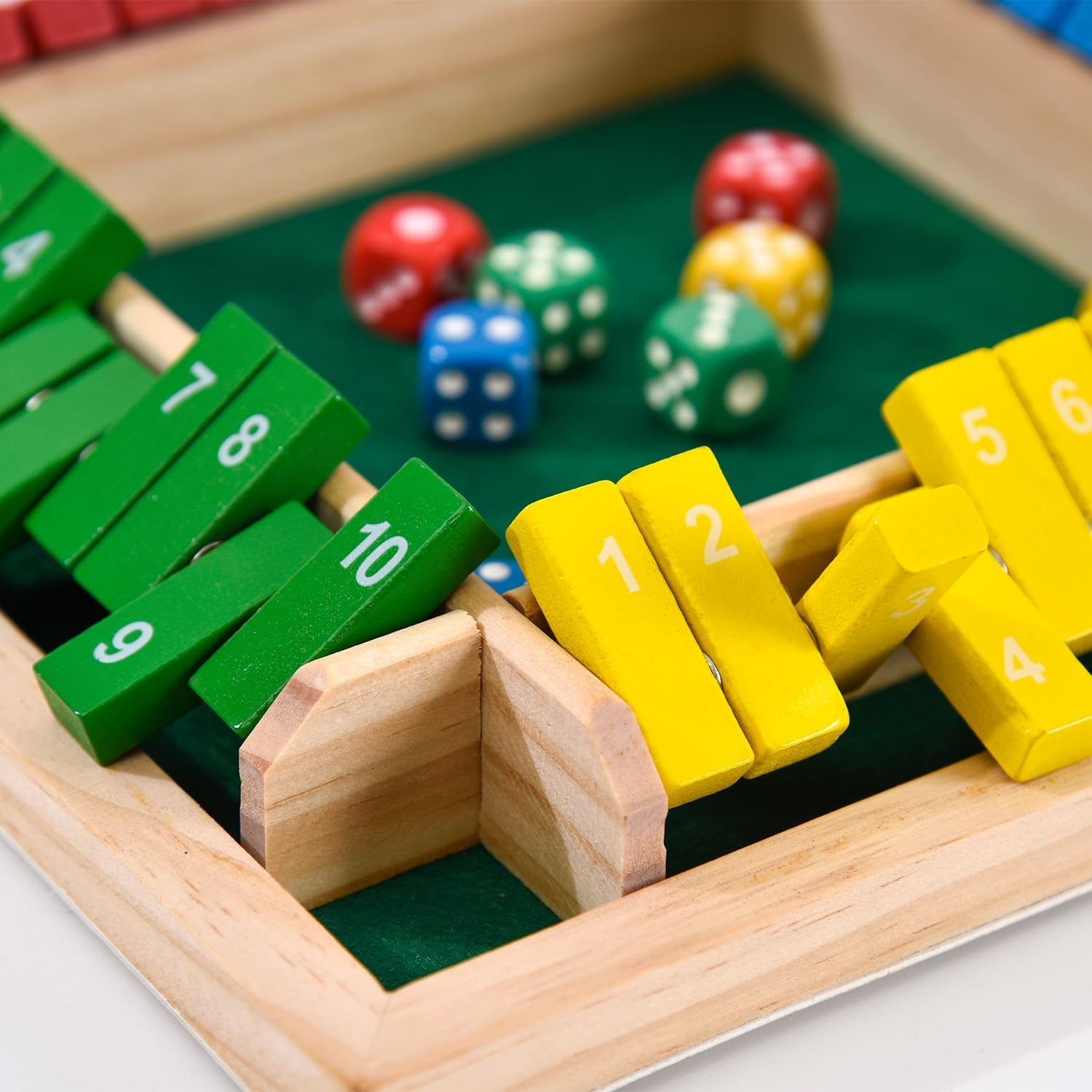 Shut the Box Game, 2-4 Player Wooden Board Game with 8 Dice, Classic Math and Strategy Game for Kids and Adults, Perfect for Home, Classroom, Parties, and Pubs image number 3