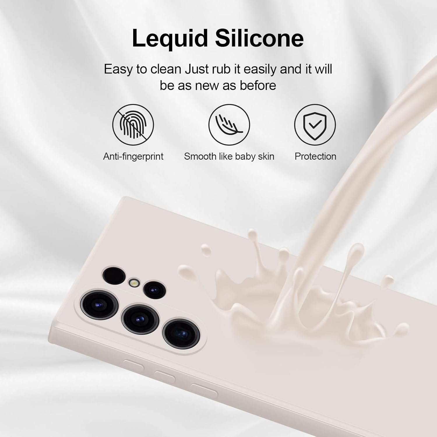 Giiyoon Silicone Case Compatible with Samsung Galaxy S23 Ultra 5G, Full Body Silky Soft Touch Phone Case with Camera Protection, Shockproof Cover with Microfiber Lining, off White image number 1