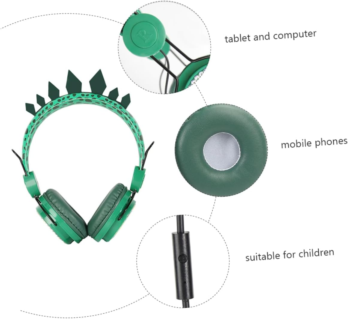 POPETPOP Children'S Headset with Mic Dinosaur Over-Ear Headphones for Boys and Girls Green Cartoon Design Safe Volume Control for Tablets and Computers image number 2