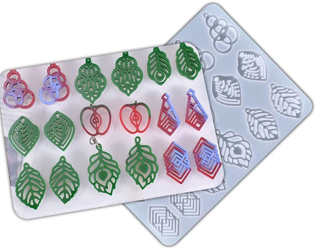 9 Pairs Resin Earring Molds Handmade Pendant Casting Molds Crystal Crafting Jewelry Molds Silicone DIY Epoxy Mould for DIY Earring Charm Pendant Making image number 4