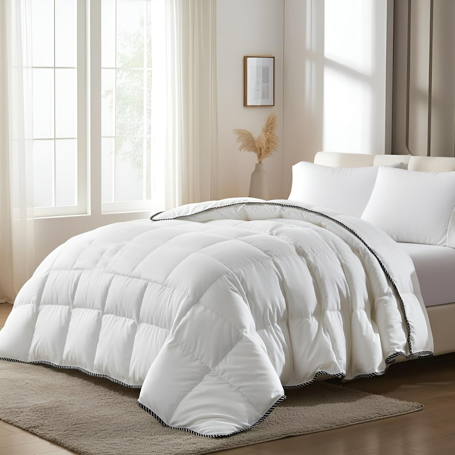 Royal Comfort Quilt Duvet Blanket Bamboo Blend 350GSM All Seasons Breathable (White, Queen) image number 6
