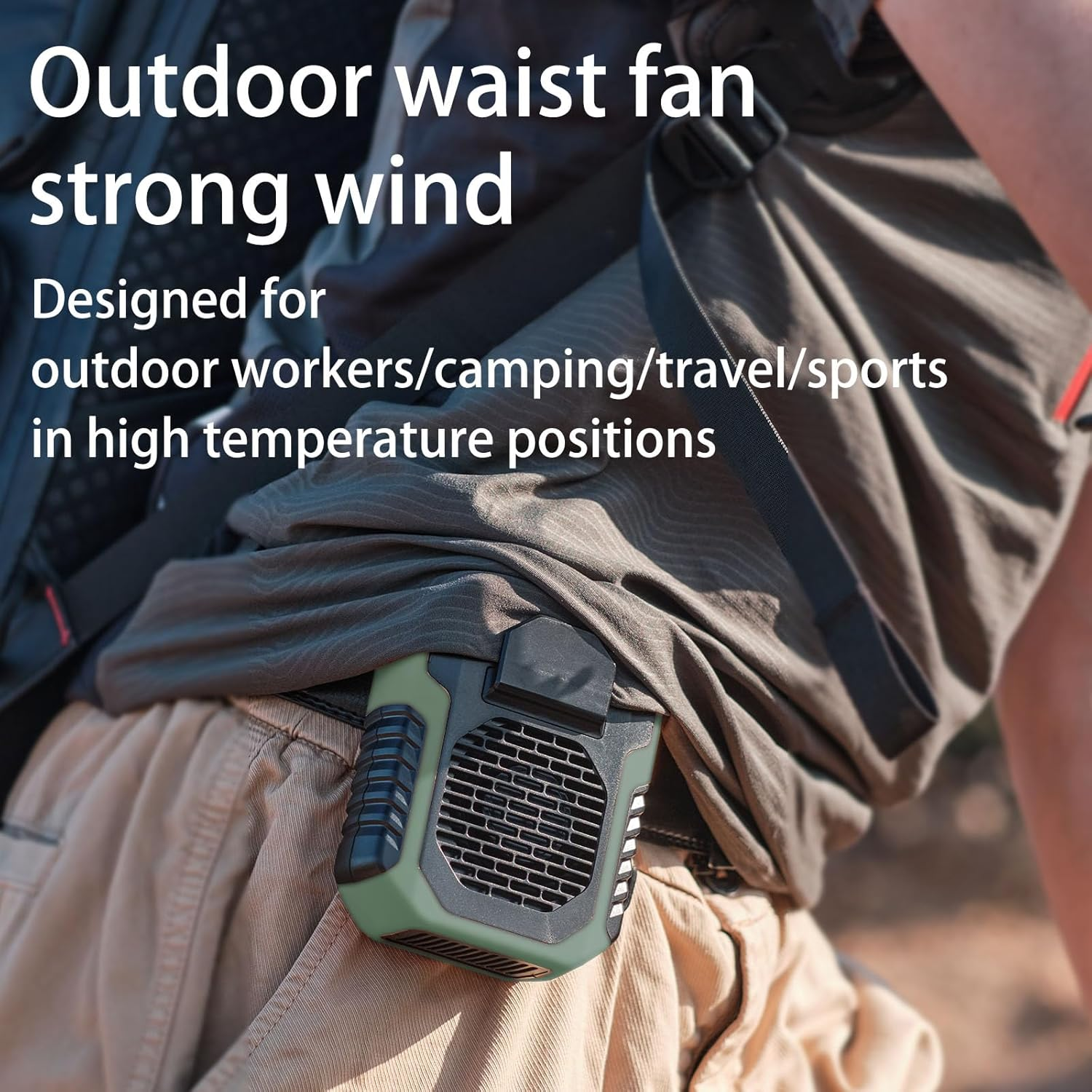 Portable Waist Fan, 6000Mah Personal Cooling Fan Clip on Wearable Belt, Rechargeable Belt Fan, 3 Speeds Wind, Hands-Free Neck Fan Shirt Fan for Camping/Travel/Sport/Outdoor Workers, Army Green image number 5