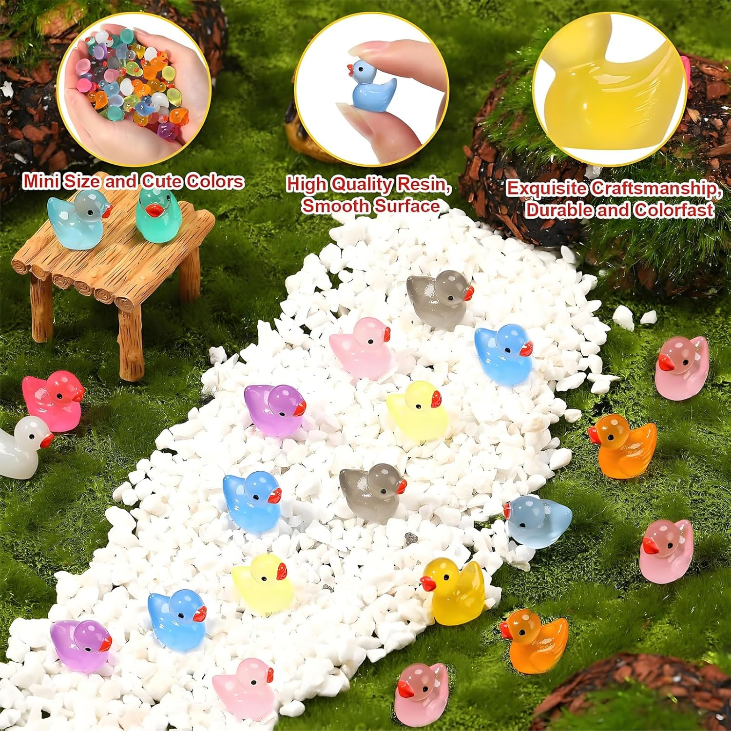 MYTOAU 150 Pcs Mini Luminous Resin Ducks,Tiny Ducks,Tiny Ducks Figurines,Cute Mini Resin Animals for Family Crafts Aquarium Garden Landscape Dollhouse Ornament DIY Potted Decorations (Random Color) image number 2