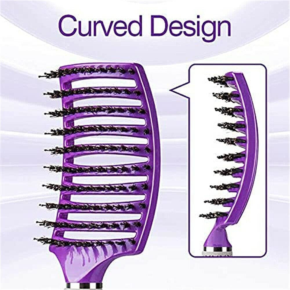 Women Men Detangling Nylon Boar Bristle Brush Hairbrush Head Scalp Massage Comb (Black) (Black) - Black image number 5