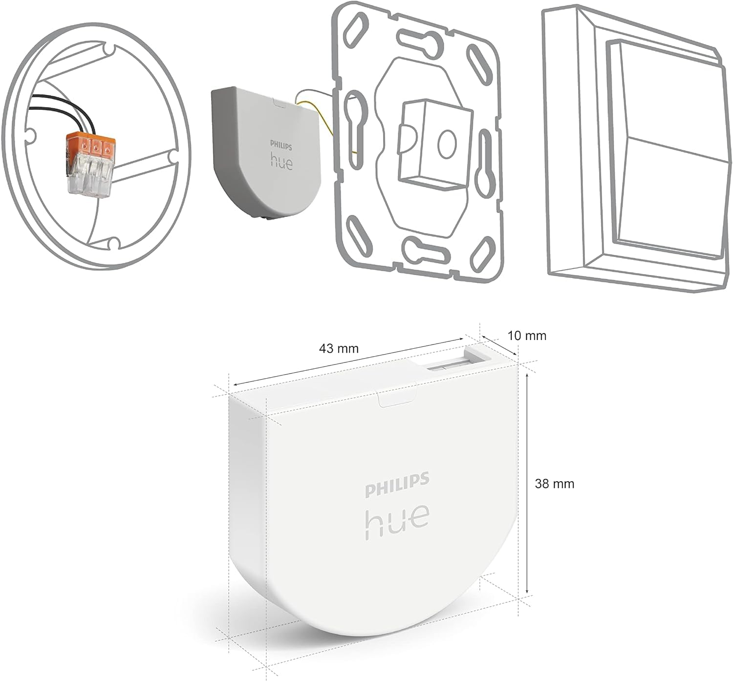 Philips Hue Wall Switch Module Twin Pack Allows Continuous Accessibility of Hue Lamps, Installation behind Existing Wall Switches - Pack of 2 - White image number 6