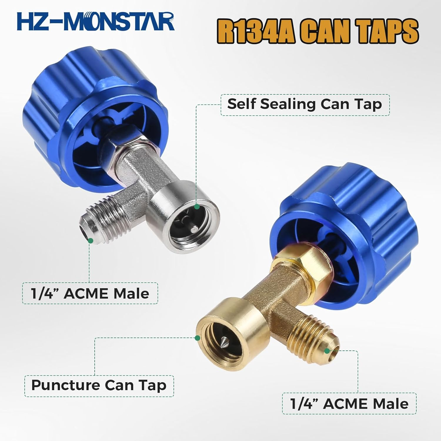 R134A Can Tap, Self Sealing R134A Refrigerant Dispenser with 1/2" Acme 1/4" SAE Adapter, R134A Self Sealing Can Tap and Puncture AC Freon Can 134A Adapter Fittings for AC System Blue image number 5