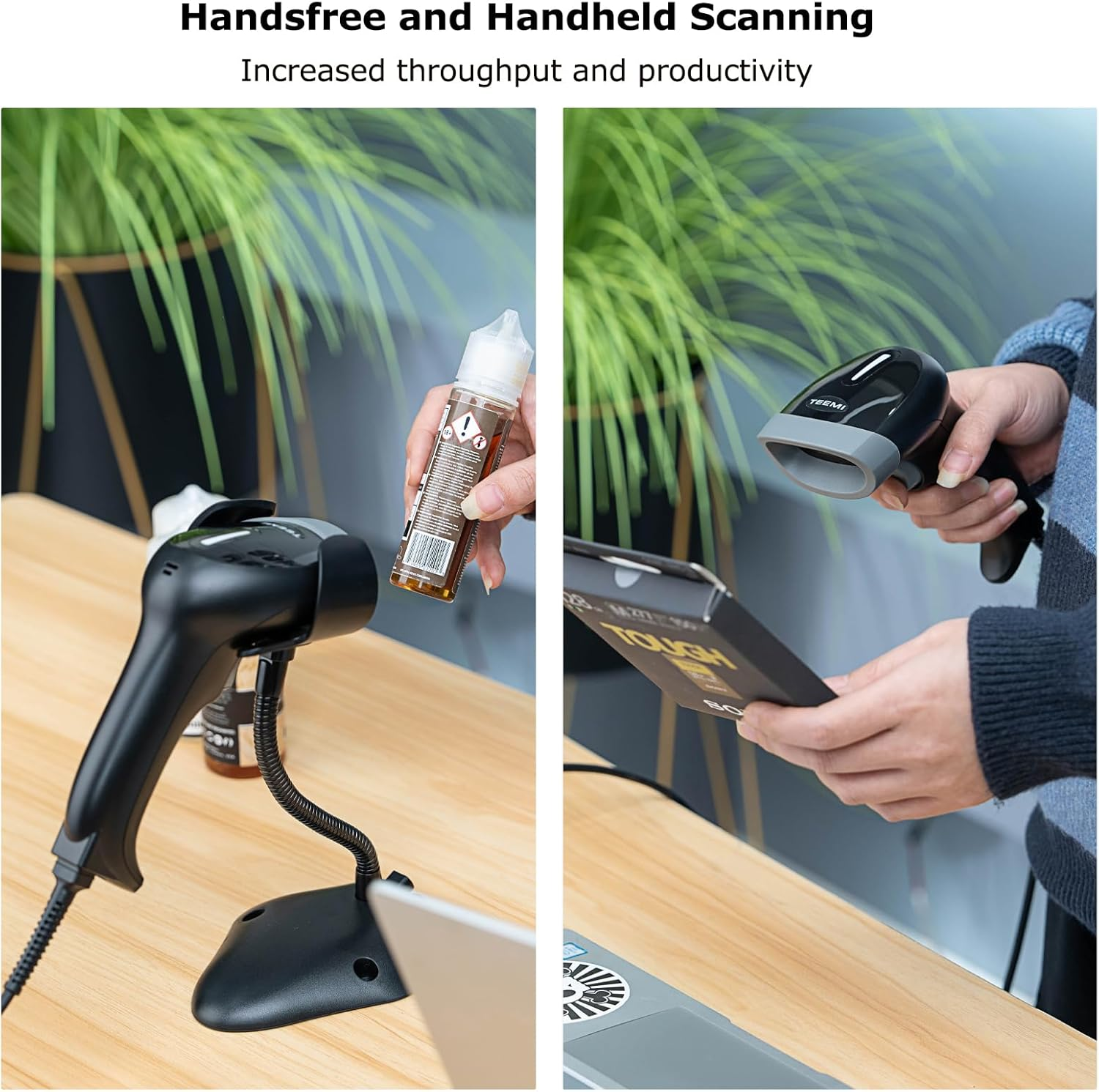 TEEMI 2D USB Barcode Scanner with Stand, 1D/QR Code Reader for Inventory, Handsfree Scanning Gun for Warehouse, Library, Supermarket &ndash; Supports Virtual COM Port image number 4