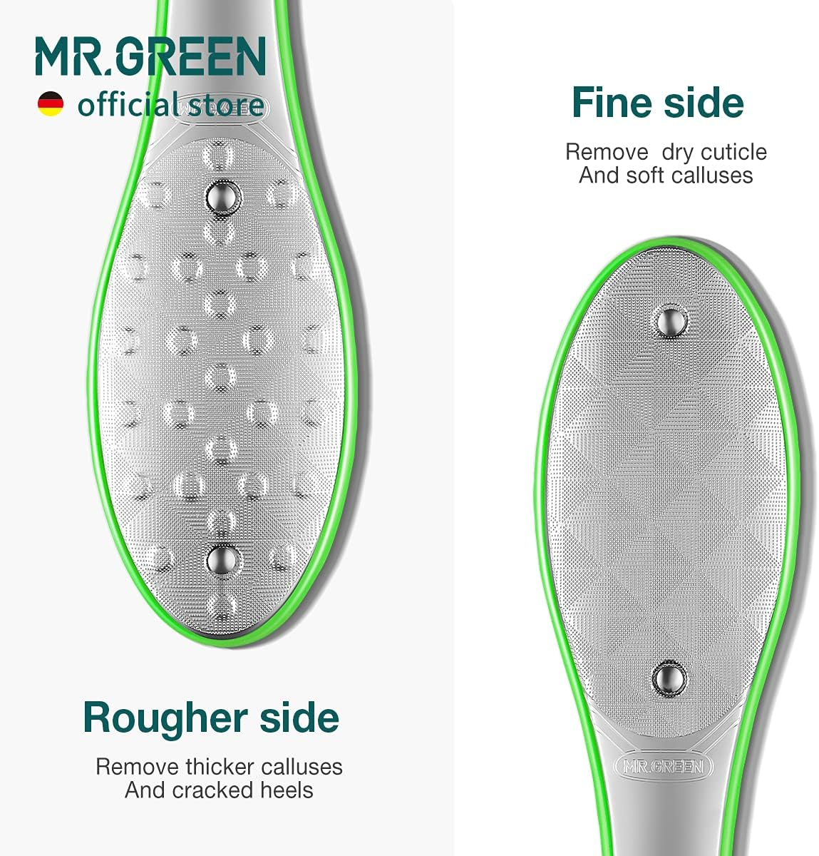 MR.GREEN Foot File Double Sided Pedicure Foot Care Tools Professional Callus Remover Foot Rasp Stainless Steel Foot Scrubber for Feet (Green) image number 1