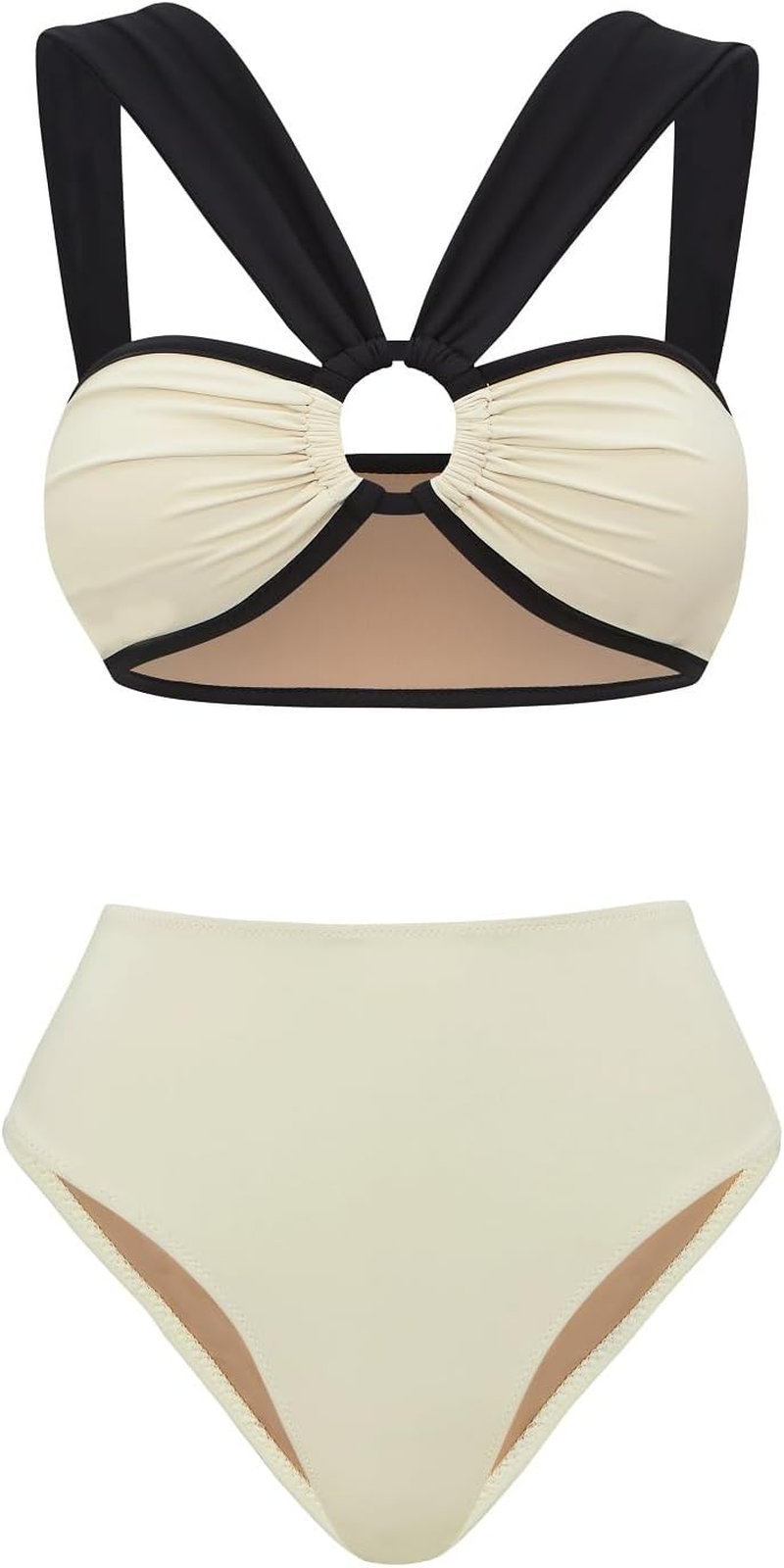 Punki Women Modest Swimsuit One Piece Bathing Suits Scallop Trim Full Coverage Swimwear Cut Out Back 1 Piece Swimming