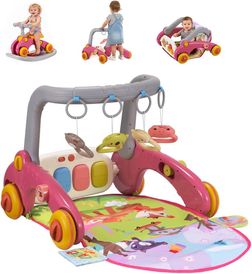 Playpals Baby Play Mat & Gym, Kick and Play Piano Mat & Hanging Toys, Adorable Animal-Themed Baby Play Gym, Tummy Time Mat, Sit-To-Stand Walker & Ride-On Toy for Newborns to Toddlers, Green