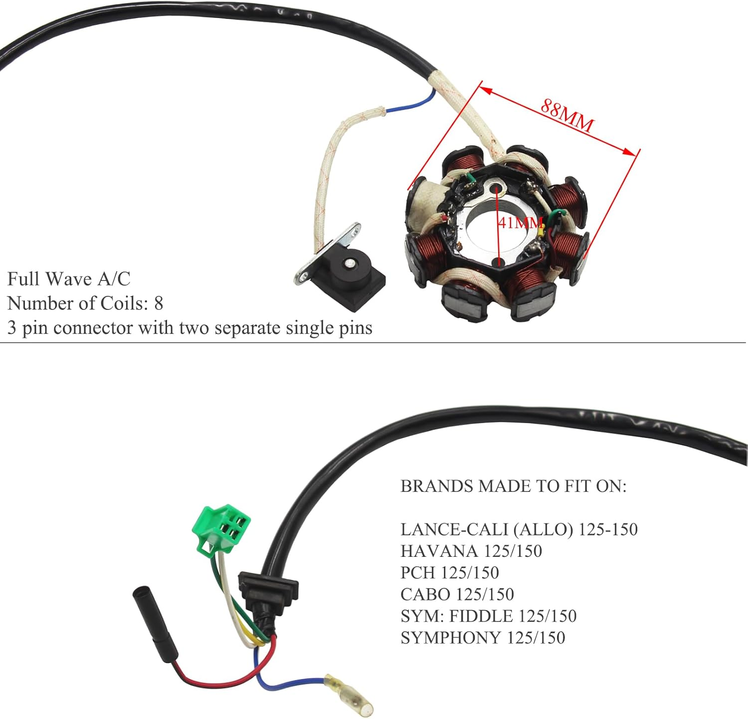 8 Coil Pole Magneto Flywheel Stator GY6 125Cc 150Cc Scooter PIT Quad Dirt Bike ATV Go Kart Moped AC 5 Wires image number 2