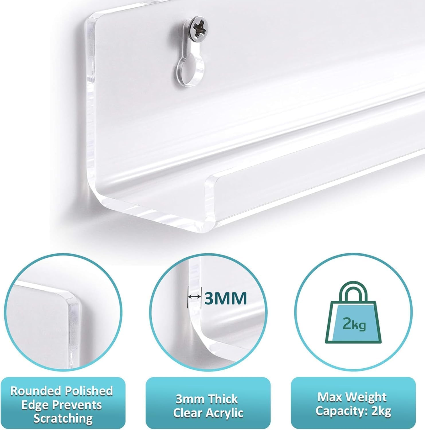 8 Pack Vinyl Record Shelf Wall Mount, 12" Vinyl Holder for Album Record Storage & Display, Clear Acrylic Floating Shelves for Wall Decor, Kids Bookshelf, Magazine Rack, Picture Ledge image number 3