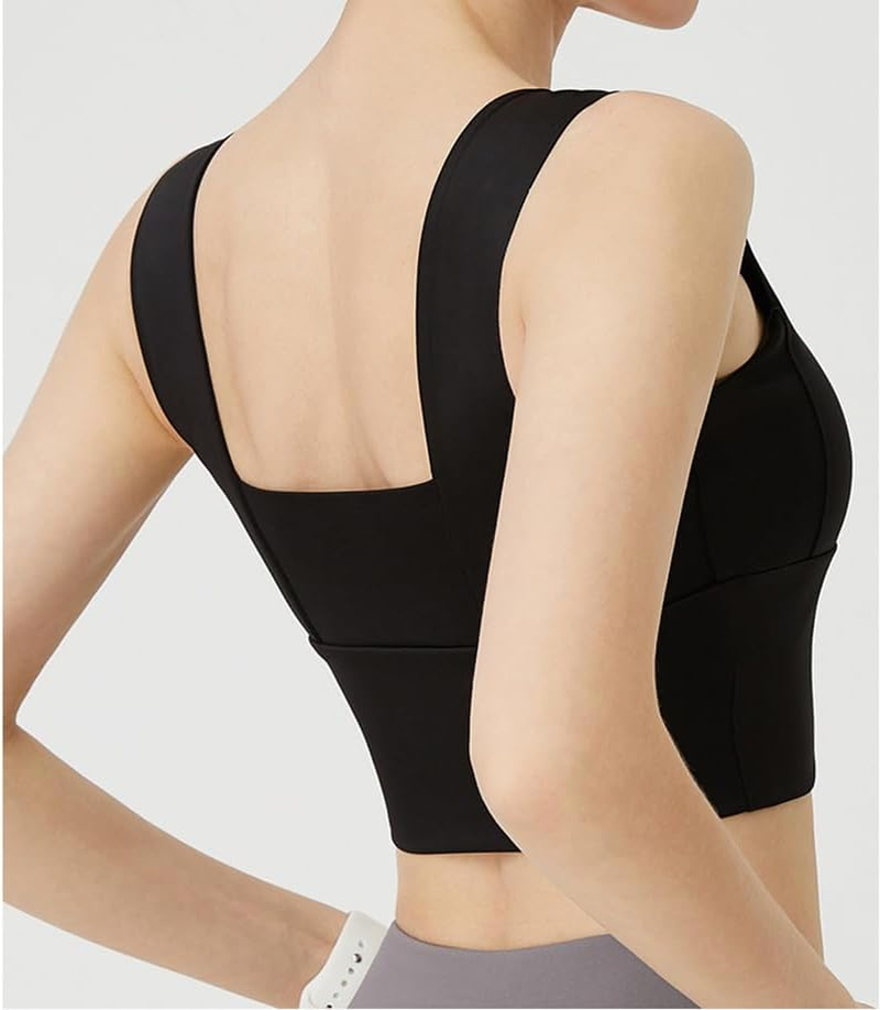 FLYTENG Wide Shoulder Strap Sports Bras for Women Racer Back Running Bra Workout Crop Tank Tops Longline Sports Bra Push Up image number 3