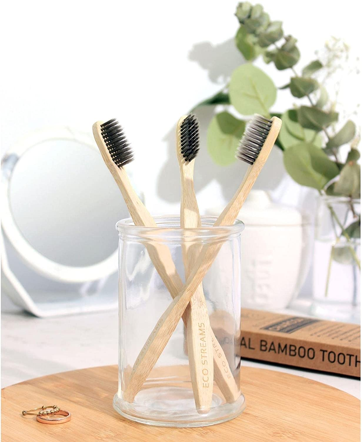 Australian Owned - Eco Streams Biodegradable Adult Bamboo Toothbrushes (Set of 5) - Soft Charcoal Infused BPA Free Bristles - Biodegradable Handle image number 1