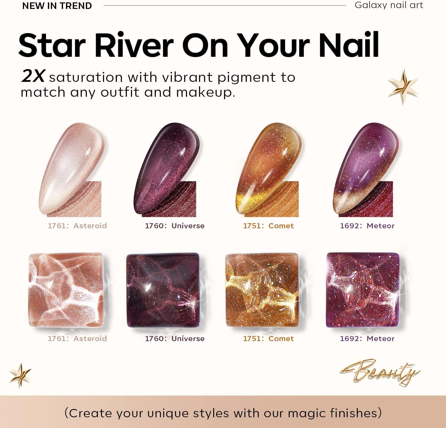 Modelones Cat Eye Gel Nail Polish Set 6 Colors, Glitter Nude Sparkle Dark Purple Gold Shiny Magnetic Effect Chrome Diamond Multifunction Home Manicure Kit Winter Special Gifts Annual Limited Edition image number 3