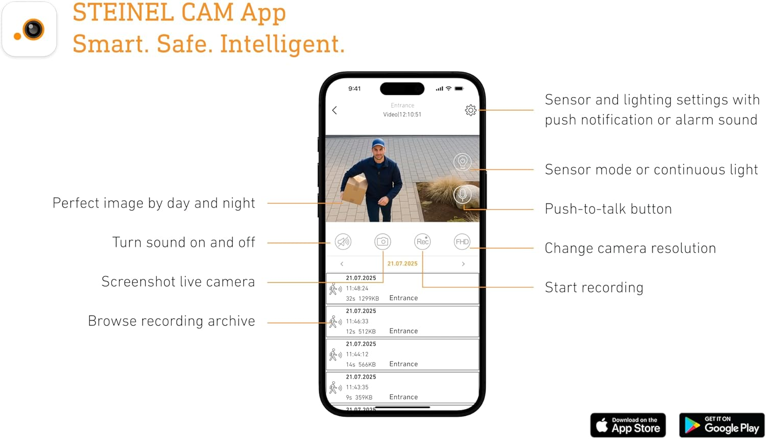 Steinel LED Outdoor Wall Light L 625 CAM SC Surveillance Camera 2K Wi-Fi 6 Dual Band Motion Detector Intercom 925 LM Aluminium