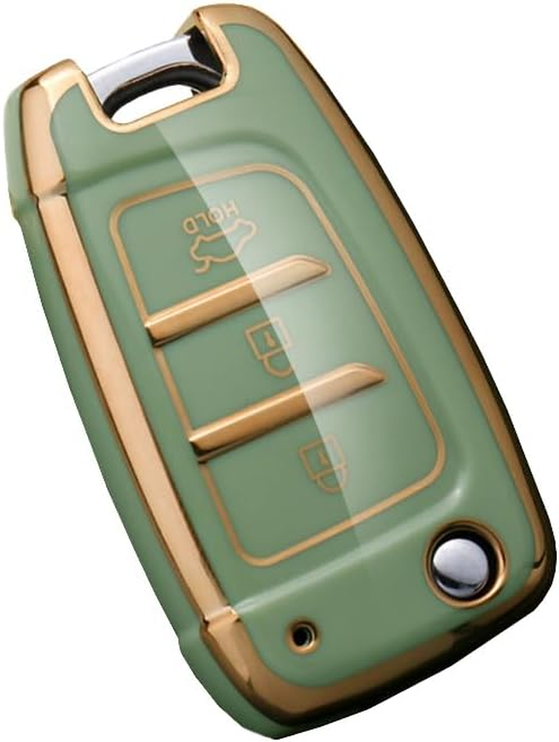 HIBEYO TPU Key Fob Cover for Hyundai Elantra Solaris 2 Tucson I30 I35 I40 Ix35 Kona Genesis Santa Fe Azera Verna Accent Celesta Sonata Accessories Key Shell Cover Flip 3 Button Key-Puprle