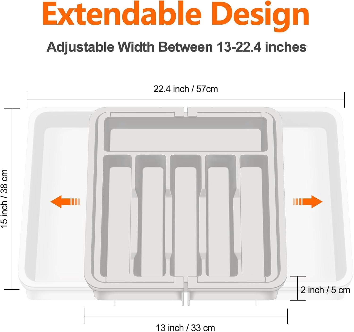 TCOTBE Cutlery Drawer Organiser, Expandable Utensil Tray for Kitchen, Adjustable Silverware and Flatware Holder, Compact Plastic Storage for Spoons Forks Knives, Large (White) image number 2