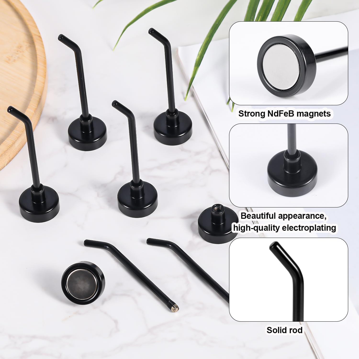 6 Large Magnetic Hooks, 1Kg 7Cm Long Strong Magnetic Hooks Strong Magnetic Hooks for Cruises Garages Kitchens and Refrigerators (Black) image number 2