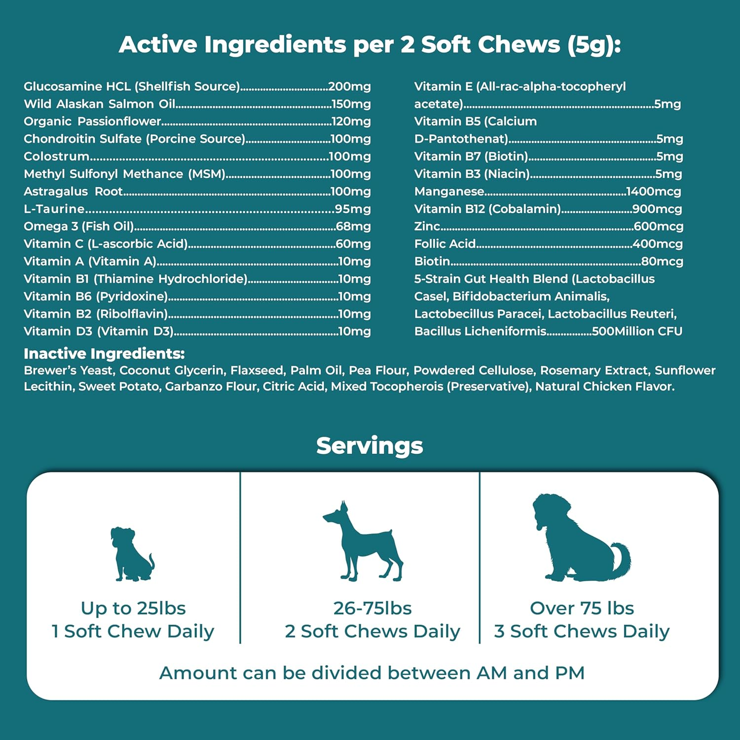 25 in 1 Multivitamins for Dogs, Dog Supplements, Minerals with Omega 3 Fish Oil, Glucosamine, Chondrian & Zinc for Joints, Digestion, Heart, Skin & Coat Care, (100 Soft Chews - Chicken Flavor) image number 2