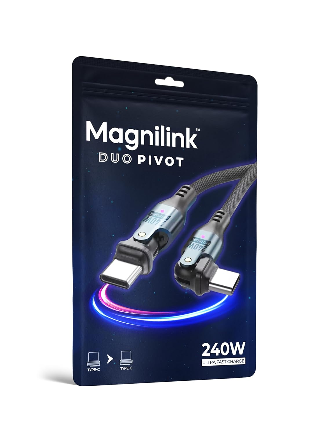 Magnilink Duo Pivot USBC to USB C Cable 2-Pack Dual Rotating 180 Degree Type C Charging Cord 240W PD Fast Charging - Great for Macbook, Ipad, Iphone, Galaxy, Steamdeck, and More image number 6
