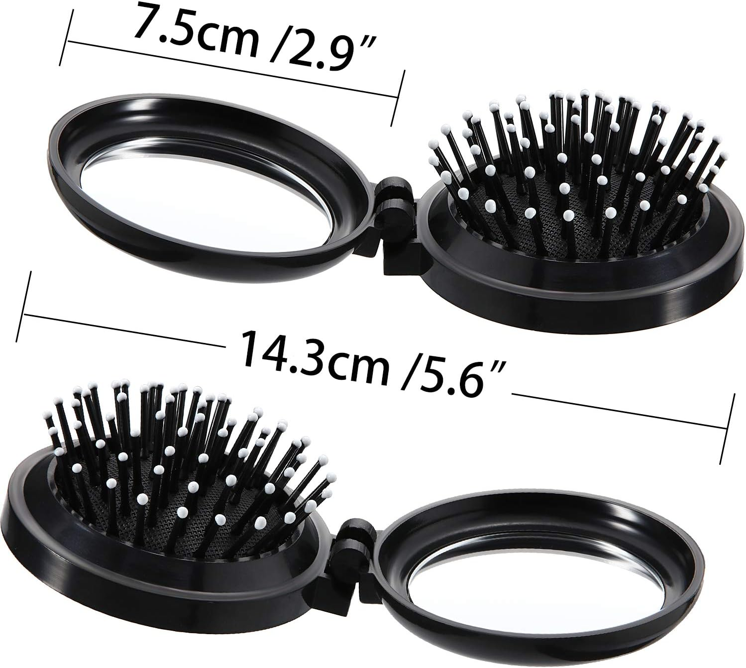 Boao 2 Pack Foldable Travel Mirror Hair Brushes round Portable Folding Pocket Hair Brush Mini Comb Compact Travel Size Massage Comb for Men Women(Black) image number 3