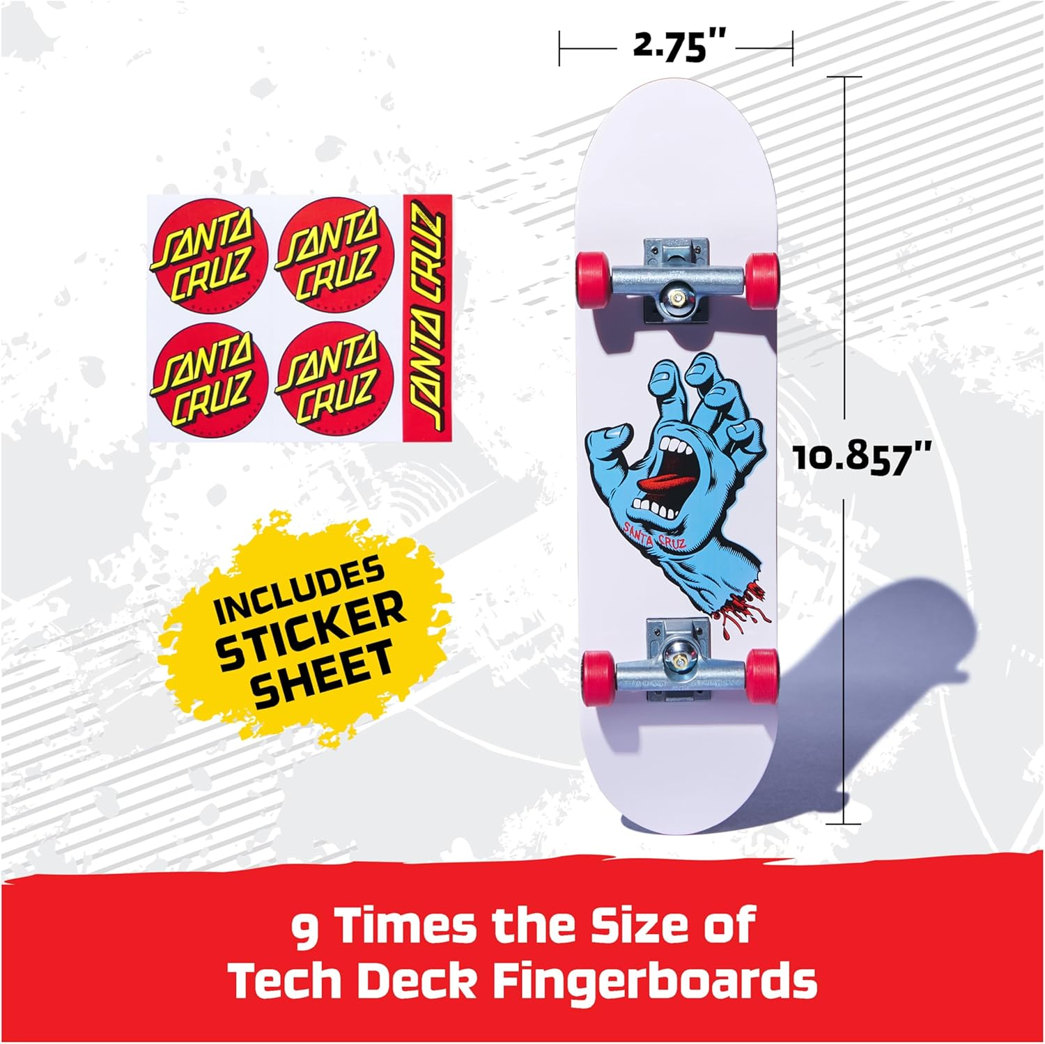 Tech Deck, Santa Cruz Handboard; Authentic Mini Skateboards, Kids&rsquo; Toys for Boys and Girls, Ages 6 and up (Hands Use Only) image number 3